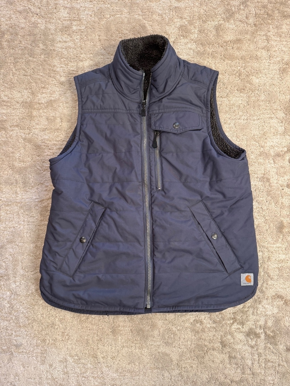 Carhartt Reversible Sherpa Fleece Vest in Navy and Dark Gray